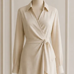 Vestido Cruzado Beige – Edición Atelier