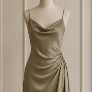 Vestido Midi Satinado Drapado – Confección Premium