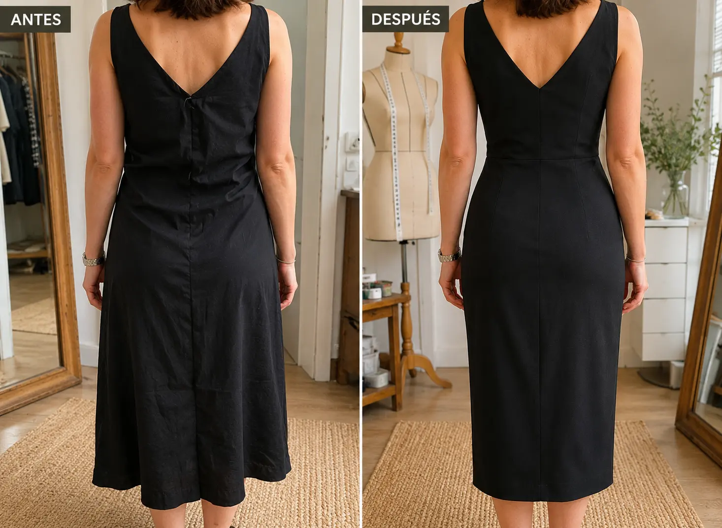 Transformación vestido antes y después