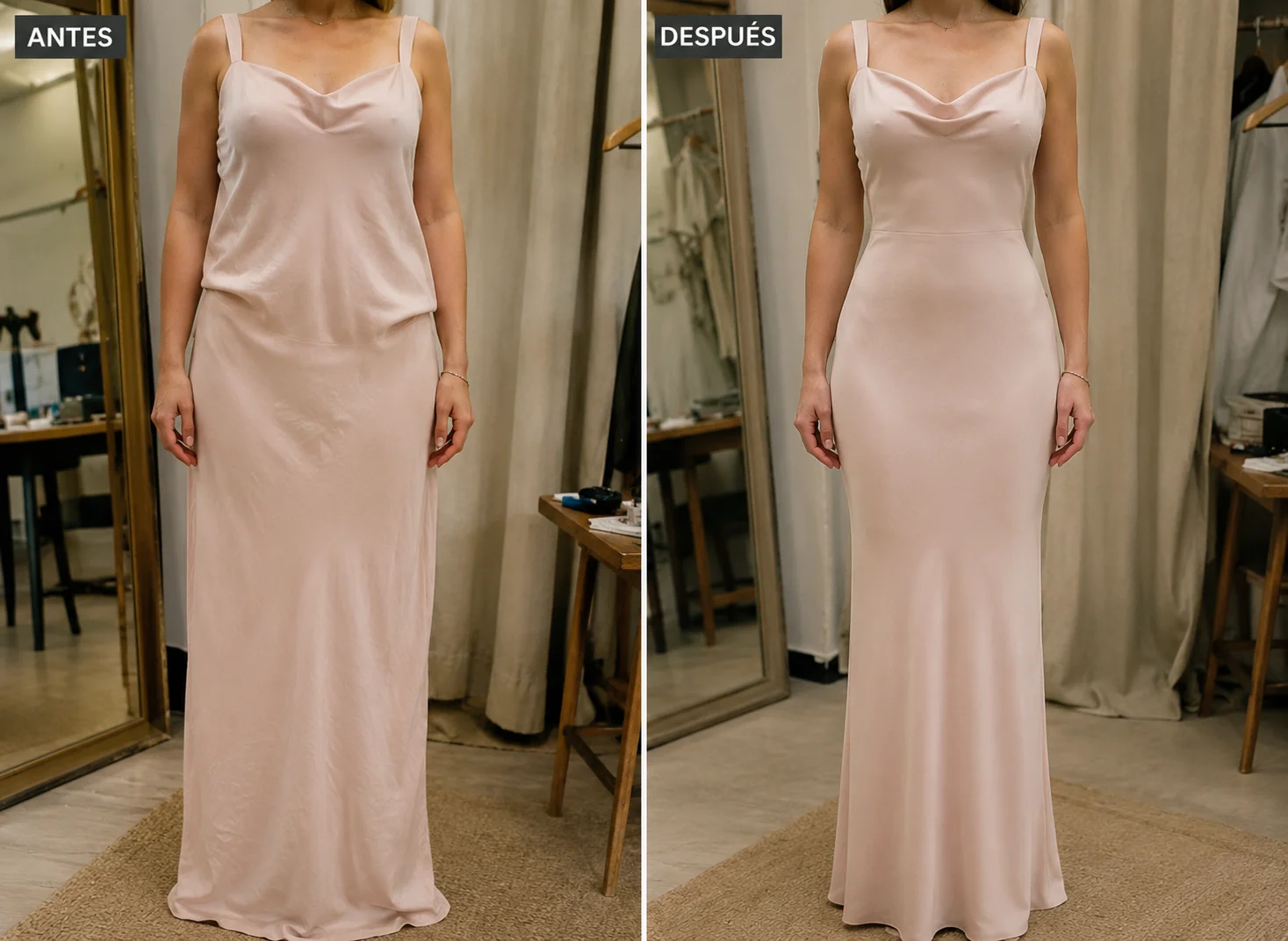 Vestido ajustado antes y después
